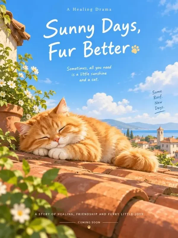 《猫在屋顶晒太阳》短剧封面 - 免费看片AI萌宠陪伴治愈短剧